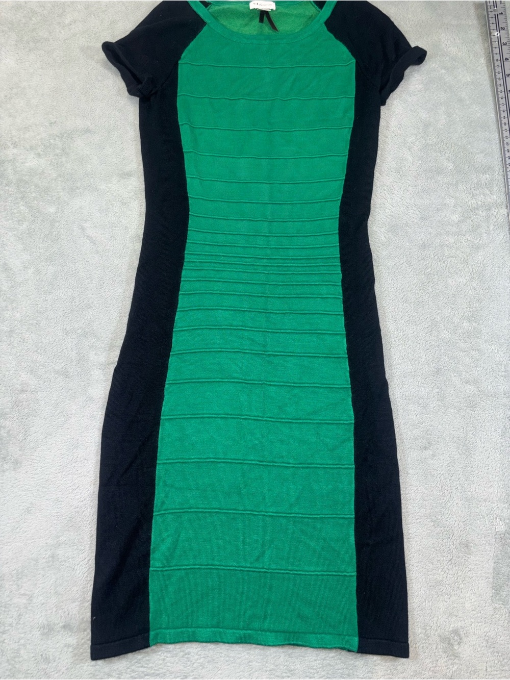 Dynamite Emerald Green & Black Colorblock Ribbed Bandage Sheath Dress XS
